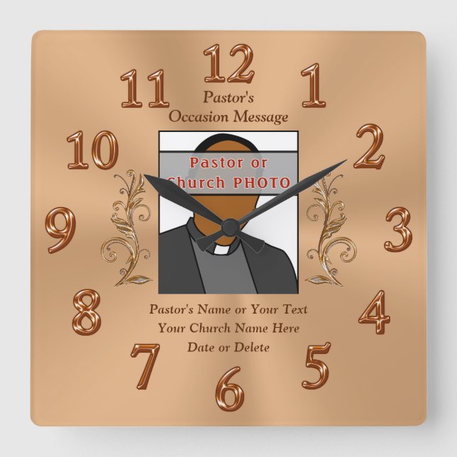 Foto, Personalisierte Pastor Anniversary Ideen Quadratische Wanduhr (Vorderseite)