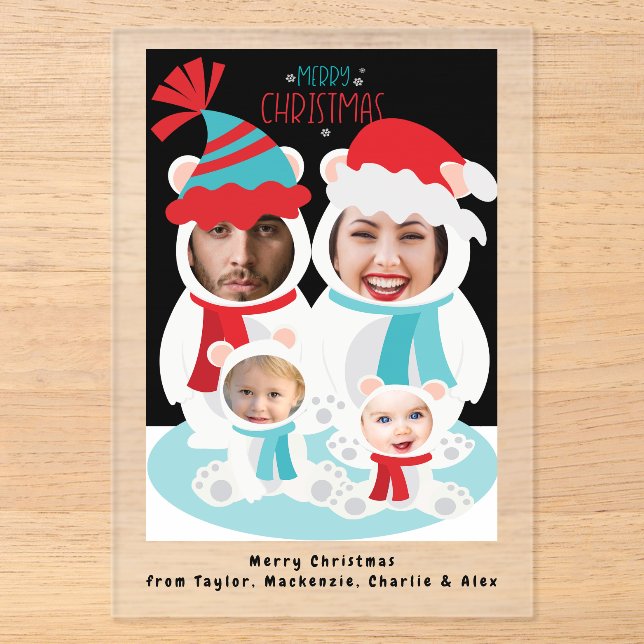 Foto Personalisierte Weihnachtsbärenfamilie Acryleinladungen (Vorderseite)