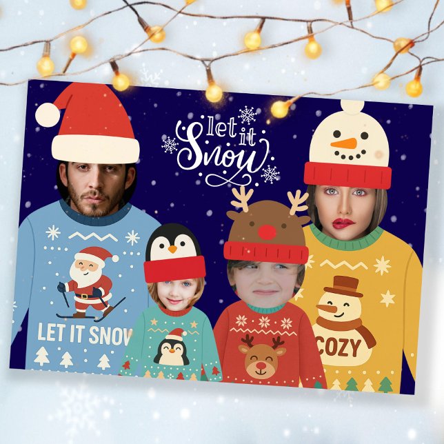 Foto Personalisierte Weihnachtsfamilie Feiertagskarte (Photo Personalized Christmas Family Holiday Card by Ricaso. Add 4 faces to this fun greeting)