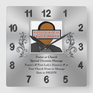 Foto Personalisiertes Geschenk für Pastor und Ehe Quadratische Wanduhr