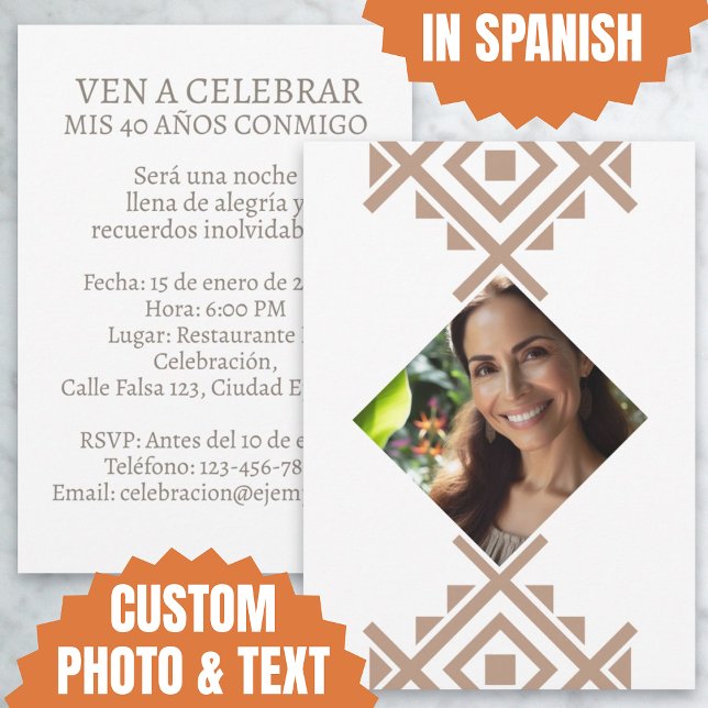 Foto Personalizada Invitación de 40 Años Aztec Einladung (Foto Personalizada Invitación de 40 Años Aztec Invitation)