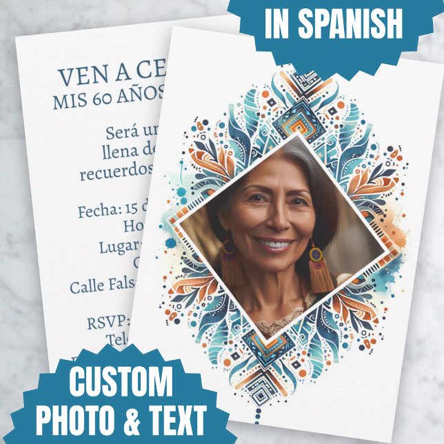 Foto Personalizada Invitación de 60 Años Muster Einladung (Foto Personalizada Invitación de 60 Años Pattern Invitation)