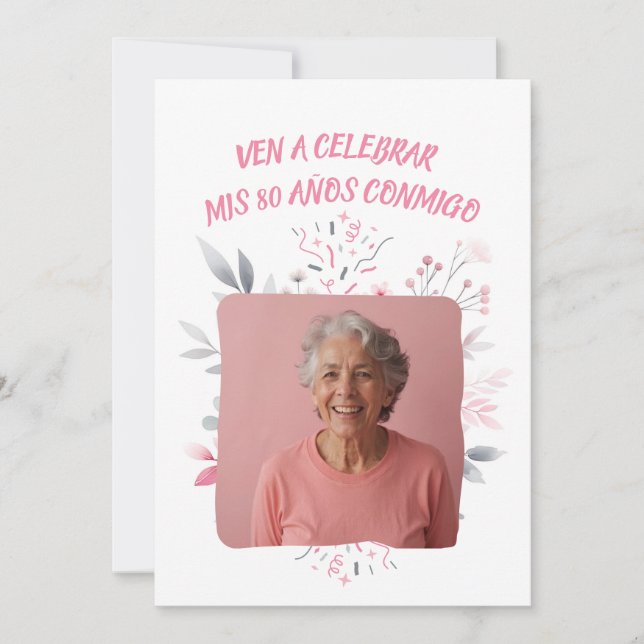 Foto Personalizada Mis 80 Años - 80 Jahre benutzer Einladung (Vorderseite)