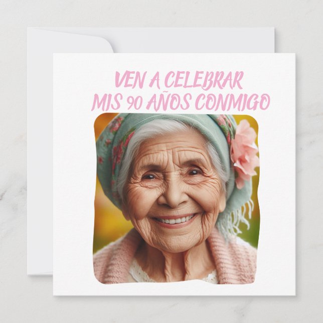 Foto Personalizada Mis 90 Años - 90 Jahre benutzer Einladung (Vorderseite)