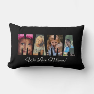 Foto-Pillow MAMA Bildnamen Text auf Schwarz hinzuf Lendenkissen