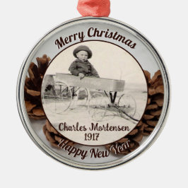 Foto Pinecones Name Jahr Frohe Weihnachten Ornament Aus Metall