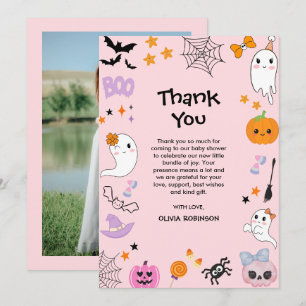 Foto Pink ein wenig Boo Niedlich Halloween Kinderd Dankeskarte