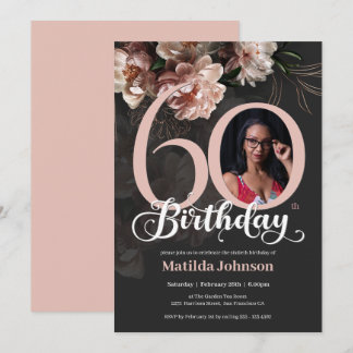 Foto Pink Floral 60. Geburtstag Custom Einladung