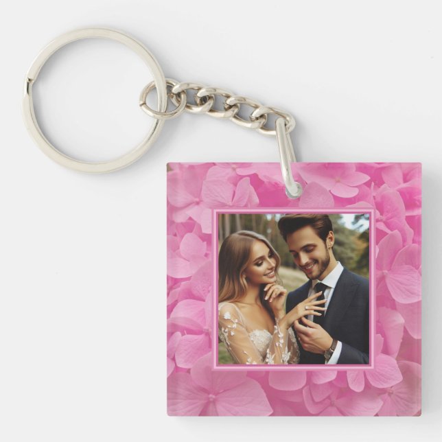 Foto Pink Floral Acrylic Schlüsselanhänger (Vorderseite)