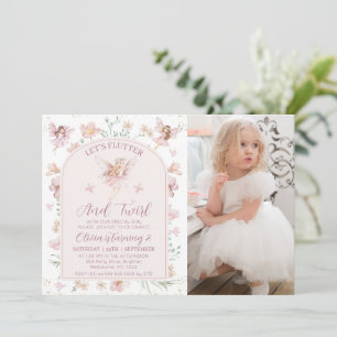 Foto Pink Floral Fairy Flutter Twirl Geburtstag Einladung