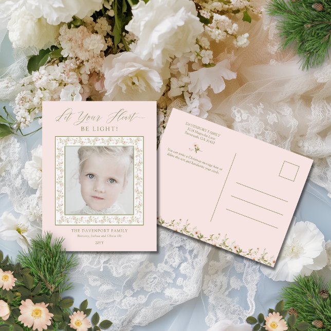 Foto Pink Floral Hütte Weihnachten (This girly, country Christmas card comes in pink and green with lots of lovely flowers)