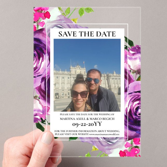 Foto Pink Floral Save the Date Acryleinladungen (Von Creator hochgeladen)