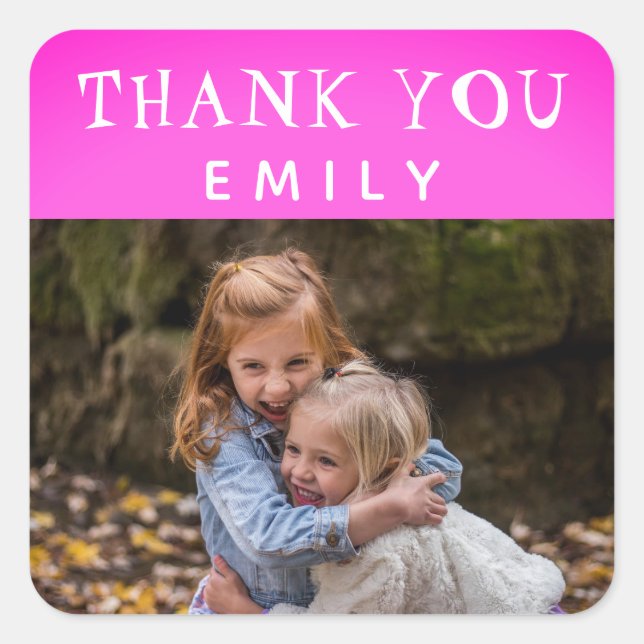 Foto Pink Girly Birthday Vielen Dank Quadratischer Aufkleber (Vorderseite)