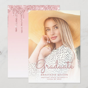 Foto Pink Glitter Glam Absolventenankündigung Einladung