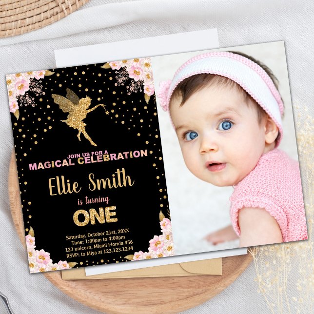 Foto Pink Glitzer Fairy Geburtstag Einladungen (Photo Pink Glitter Fairy Birthday Invitations)