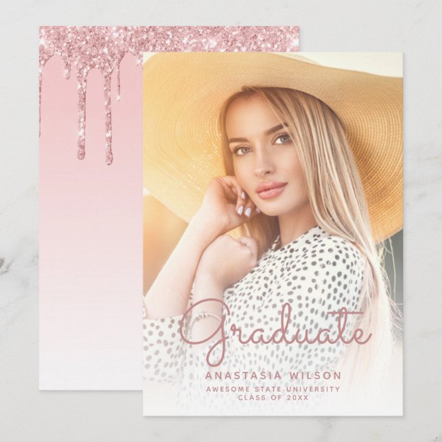 Foto Pink Glitzer Glam Abschluss Ankündigung (Vorne/Hinten)