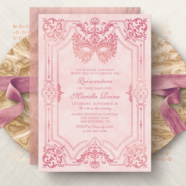 Foto Pink Gold Masquera Quinceanera Einladung (Von Creator hochgeladen)