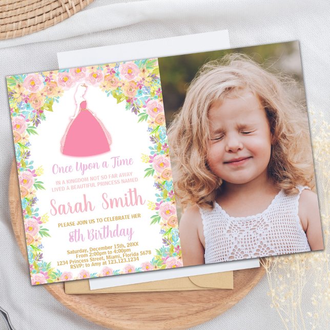Foto Pink Princess Glitzer Princess Birthday Einladung (Photo Pink Princess Glitter Princess Birthday Invitation)