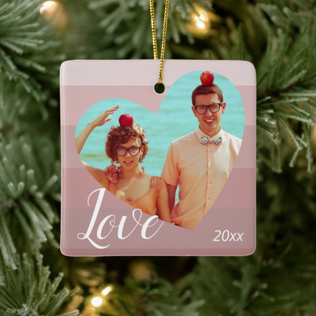 Foto Pink Stripe Herzlich Willkommen am Valentinst Keramikornament (Baum)