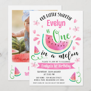 Foto Pink Watermelon Eins in einem Melon 1. Geburt Einladung