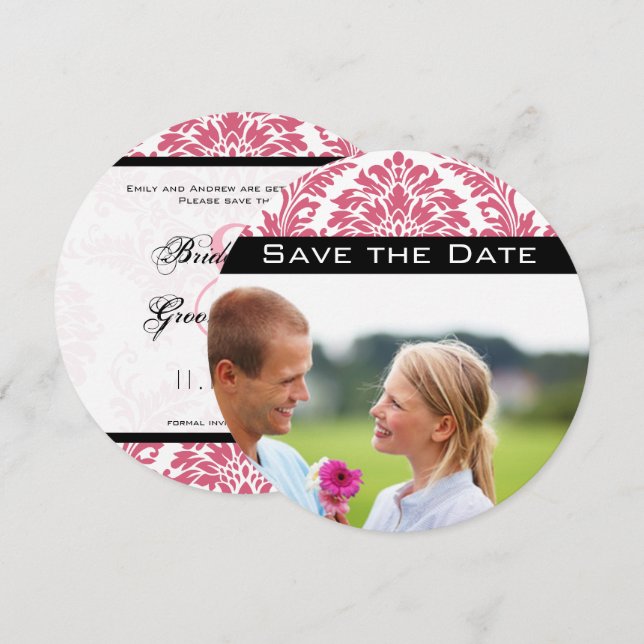 Foto Pink Yarrow Damask Save the Date Einladung (Vorne/Hinten)