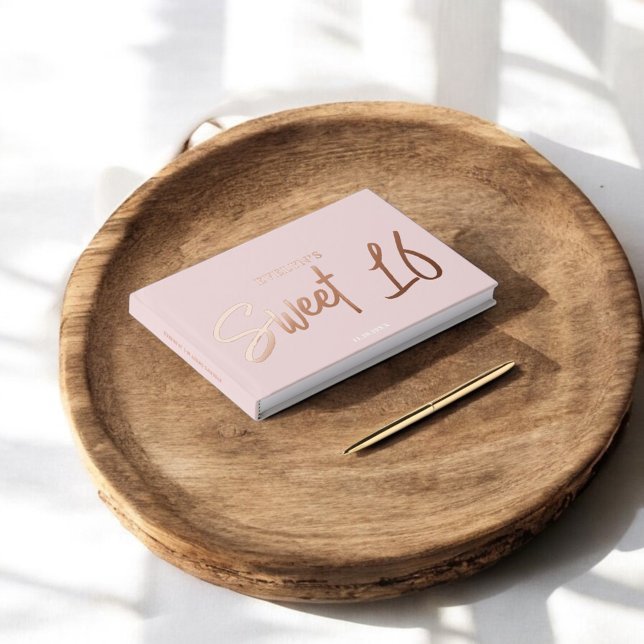 Foto Pinselschrift Elegant Blush Sweet 16 Gästebuch (Von Creator hochgeladen)