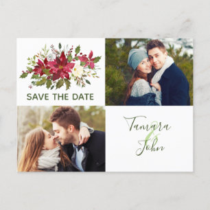 Foto Poinsettia Weihnachtsgrün Save the Date Ankündigungspostkarte