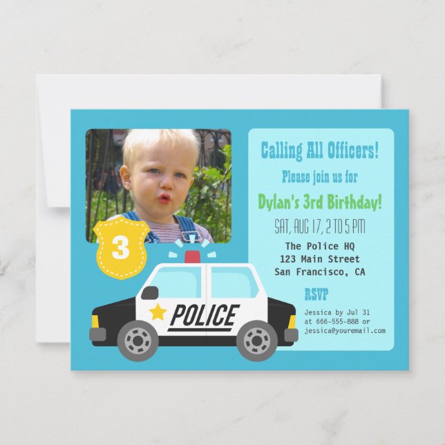 Foto-Polizei-Auto-Kindergeburtstag-Party Einladung (Vorderseite)