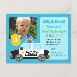 Foto-Polizei-Auto-Kindergeburtstag-Party Einladung