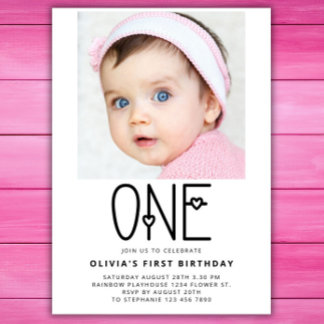 Foto Portrait One Sweetheart 1. Geburtstag Einladung