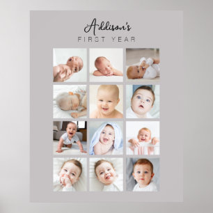 Foto-Poster des ersten Jahres des Babys Monatswärm Poster