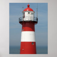 Foto-Poster "Red White Striped Lighthouse Sea"