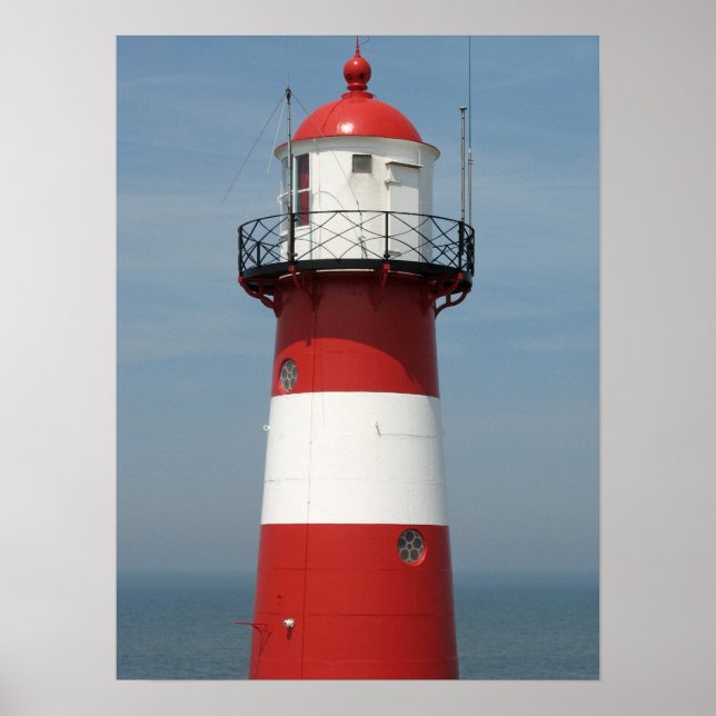 Foto-Poster "Red White Striped Lighthouse Sea" Poster (Vorne)