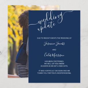 Foto Postponement Card Navy Blue Wedding Update Einladung