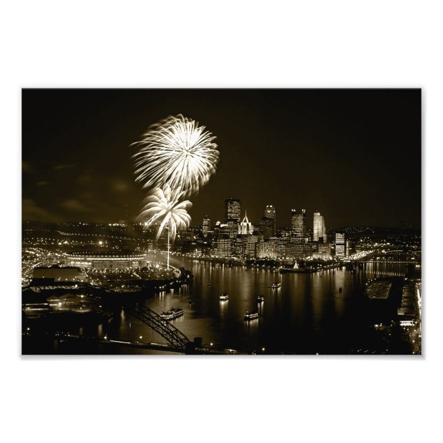 Foto Premium-Pittsburgh-Nacht mit Feuerwerk-Sepia (Vorne)