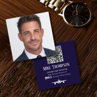 Foto Professioneller QR-Code Blau und Weiß Luftfah Quadratische Visitenkarte