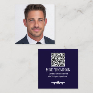 Foto Professioneller QR-Code Pilot Blau Luftfahrt  Quadratische Visitenkarte