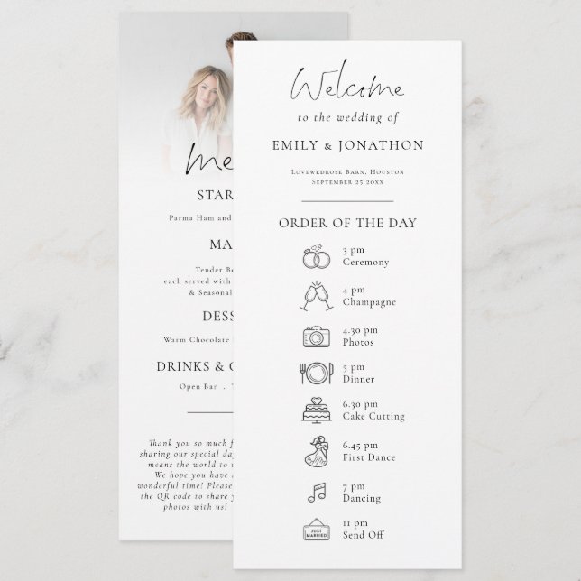 Foto-Programm-Icon mit Menü Hochzeit Menükarte (Vorne/Hinten)