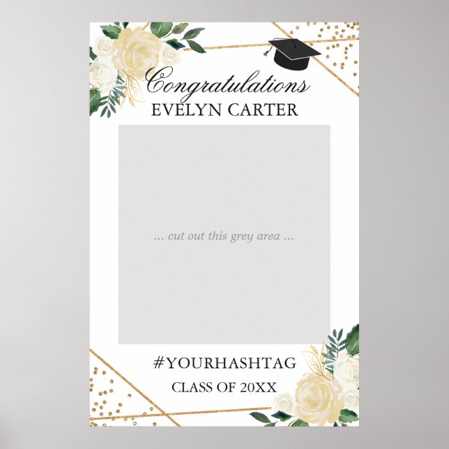 Foto Prop. von Gold Green Floral Graduation Party Poster (Vorne)