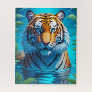 Foto-Puzzles mit leuchtenden Tiger-Profilen