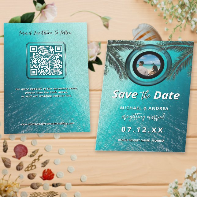 Foto | QR Code Beach Wedding Modern Save the Date Einladung (Von Creator hochgeladen)