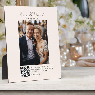 Foto QR Code Beige Hochzeit Fotoplatte