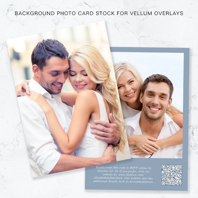 Foto QR Code Dusty Blue Background Vellum Overlay Einladung (Von Creator hochgeladen)