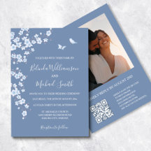 Foto QR Code Dusty Blue Cherry Blossom | Hochzeit