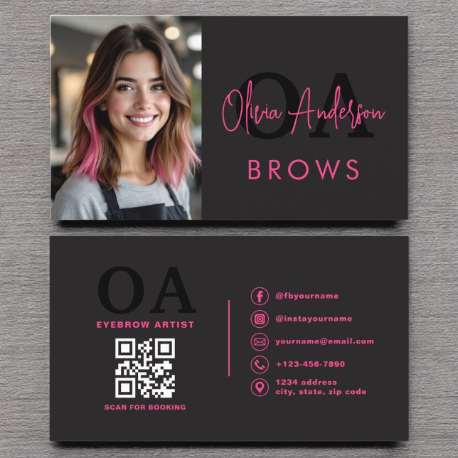 Foto QR Code Eyebrows Brows Artist Hot Pink Black Visitenkarte (Von Creator hochgeladen)