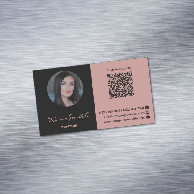 Foto QR-Code für Rosa und Schwarz Magnetische Visitenkarte (Beispiel)