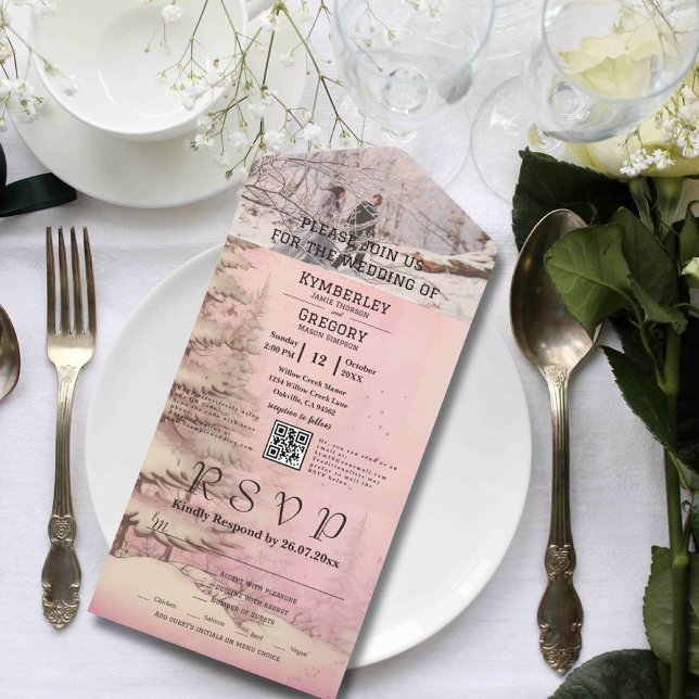 Foto QR-Code für Rosa Winterschnee Pine Tree All In One Einladung (Von Creator hochgeladen)