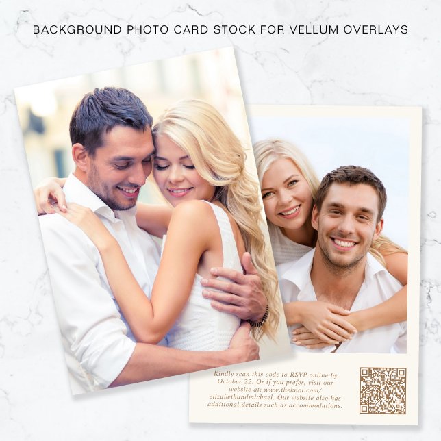 Foto QR Code Gold Creme Background Vellum Overlay Einladung (Von Creator hochgeladen)