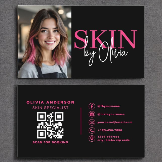Foto QR Code Hautpflege Spezialist für Hot Pink Visitenkarte (Von Creator hochgeladen)