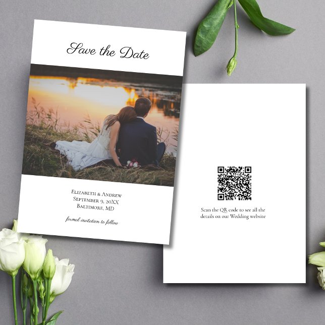 Foto QR-Code Hochzeit Sichern des Datums Save The Date (Photo QR Code Modern Elegant Wedding Save the Date Card)